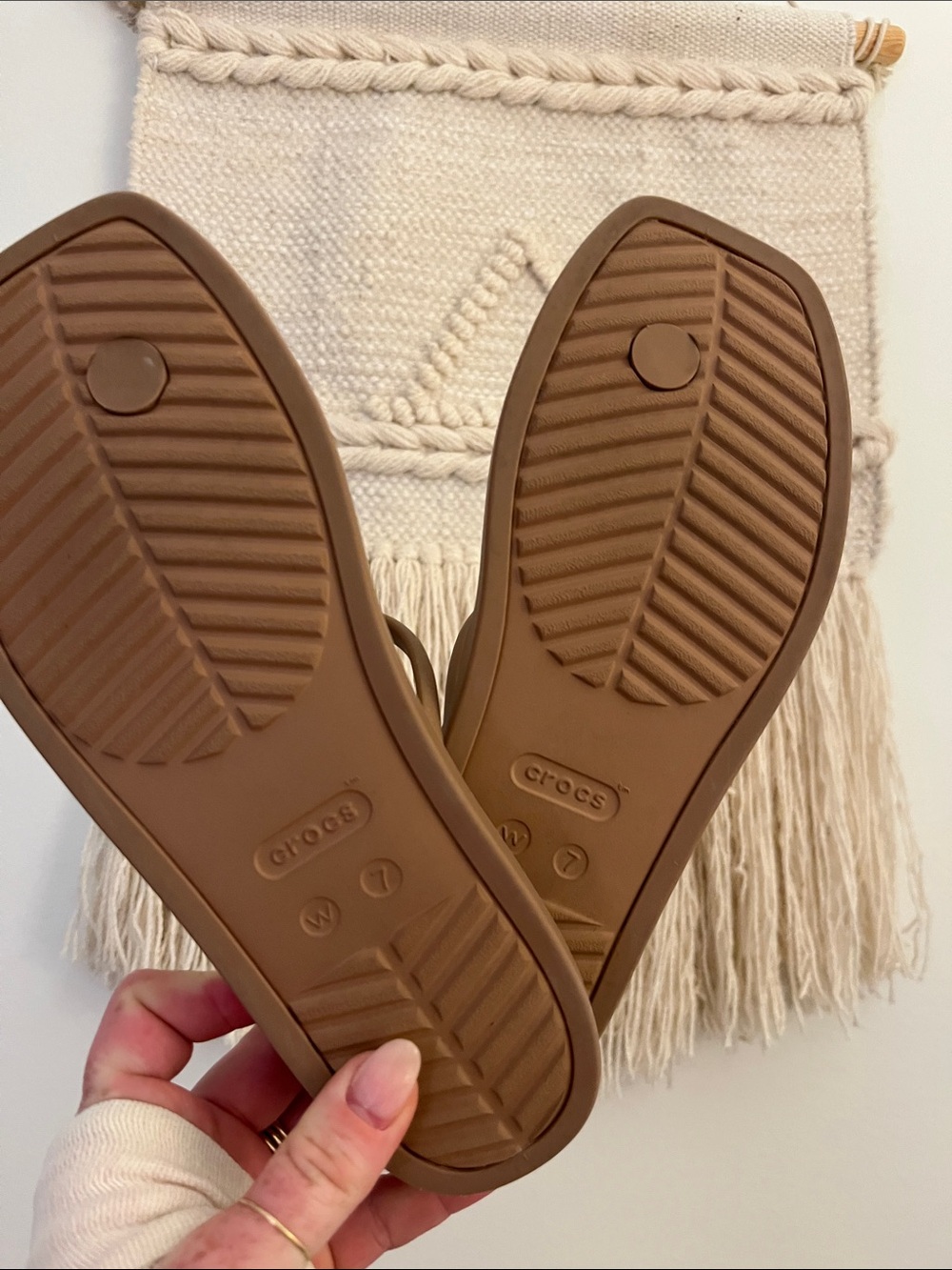 CROCS Miami Women's Tan Strappy Toe-Loop Sandals - Picture 2 of 2